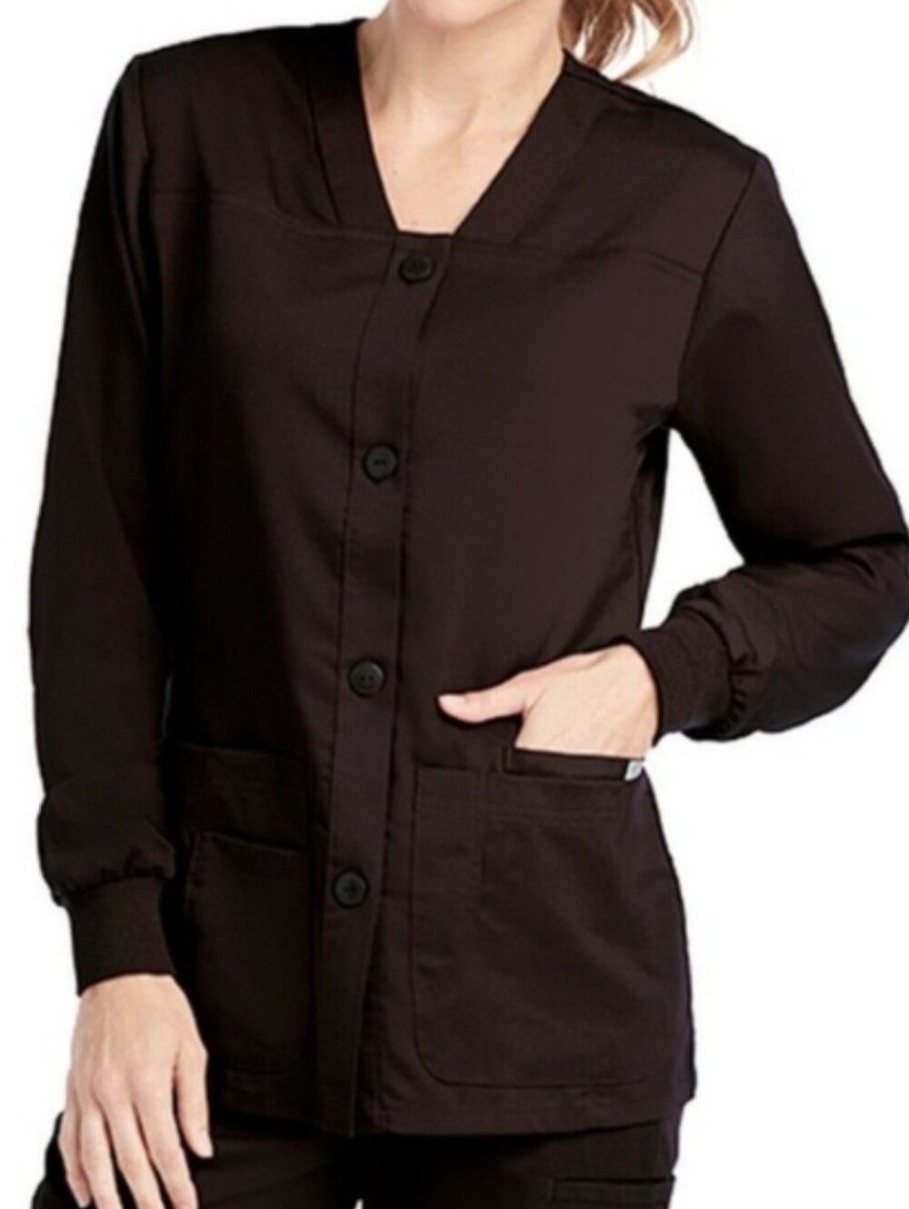 Grey's Anatomy Barco Women's Black 4-Pocket Sporty Warm Up Scrub Jacket Lab Coat